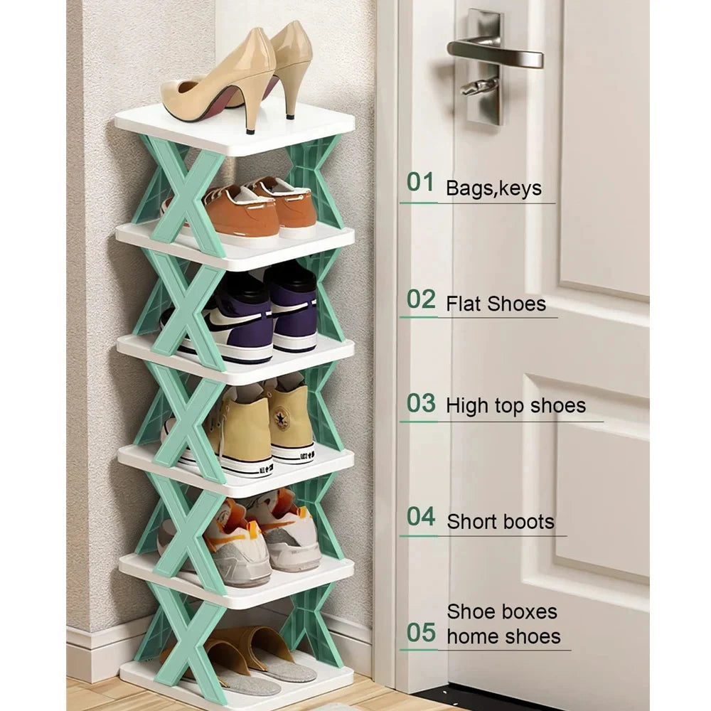 Narrow Stackable Shoe Rack - 2 to 9 Tier DIY Plastic Shoe Organizer for Slim Gaps and Dorm Rooms, Everstock