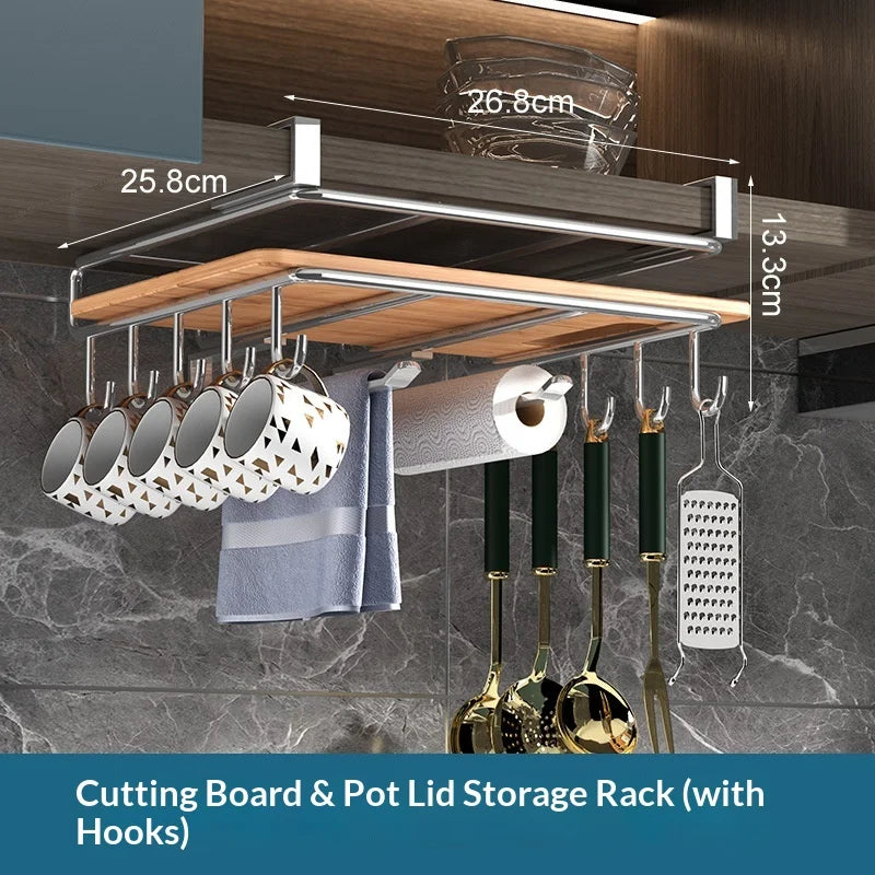 Under-Cabinet Hanging Organizer Rack - Steel Hook Shelf for Paper Towels, Cutting Boards & Pot Lids, Kitchen, Everstock