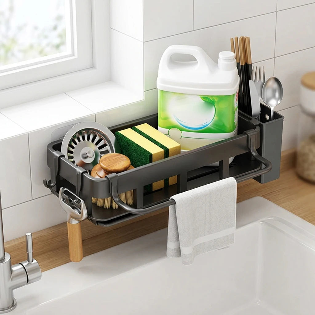 Sink Caddy Organizer - 304 Stainless Steel Drainage Rack for Sponges, Brushes & Dish Soap, Kitchen Sink, Everstock