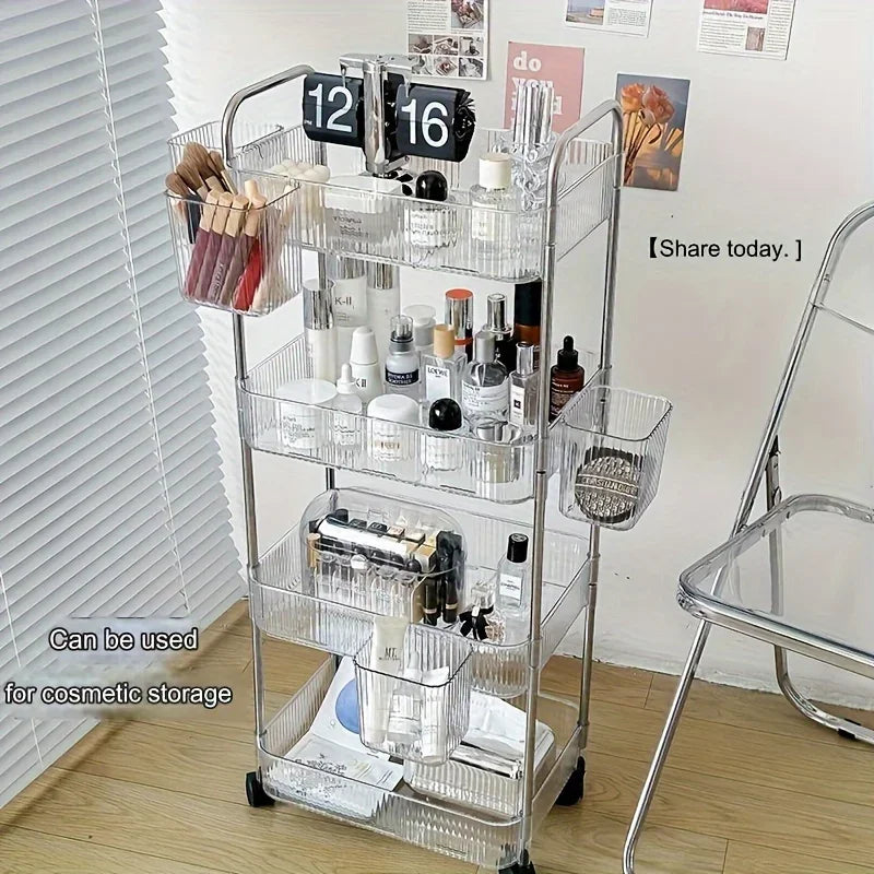 3-Tier Rolling Cart - Clear Plastic Storage Trolley on Wheels for Living Room, Bedroom and Home Office, Everstock