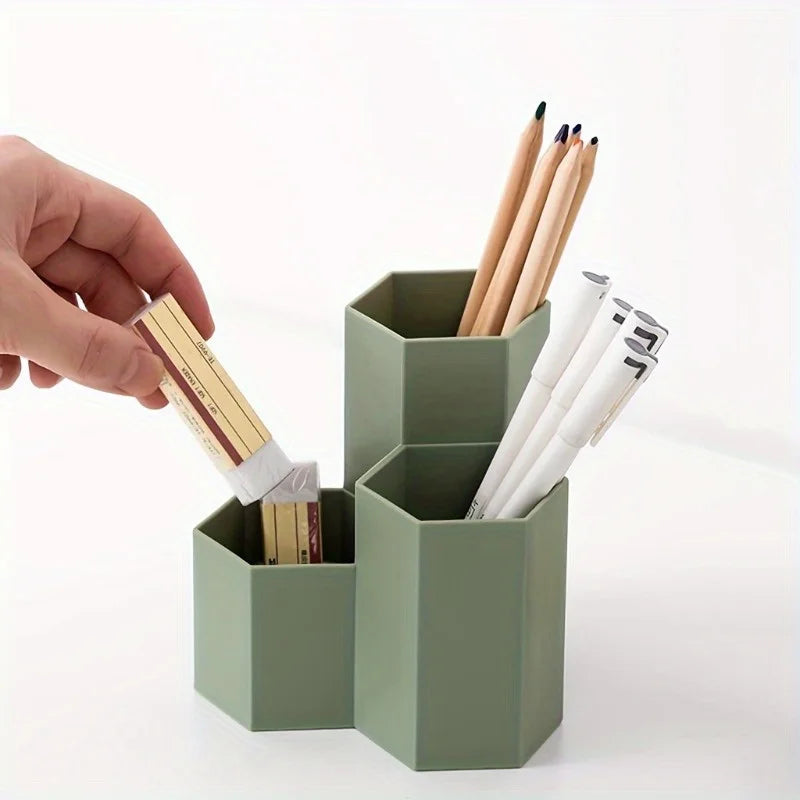 Clear Desk Organizer Pen Holder - 4 Compartment Pencil Cup for Pens, Scissors and Stationery on a Desk or Dresser, Everstock