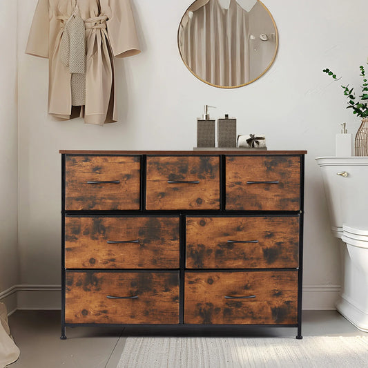 7-Drawer Fabric Dresser - Wood Top Chest of Drawers with Metal Frame for Living Room, Bedroom & Entryway Storage, Everstock