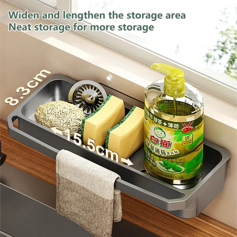 Kitchen Sink Caddy - Self-Draining Sponge & Dishcloth Rack with Faucet Storage Shelf, Countertop Organizer, Everstock