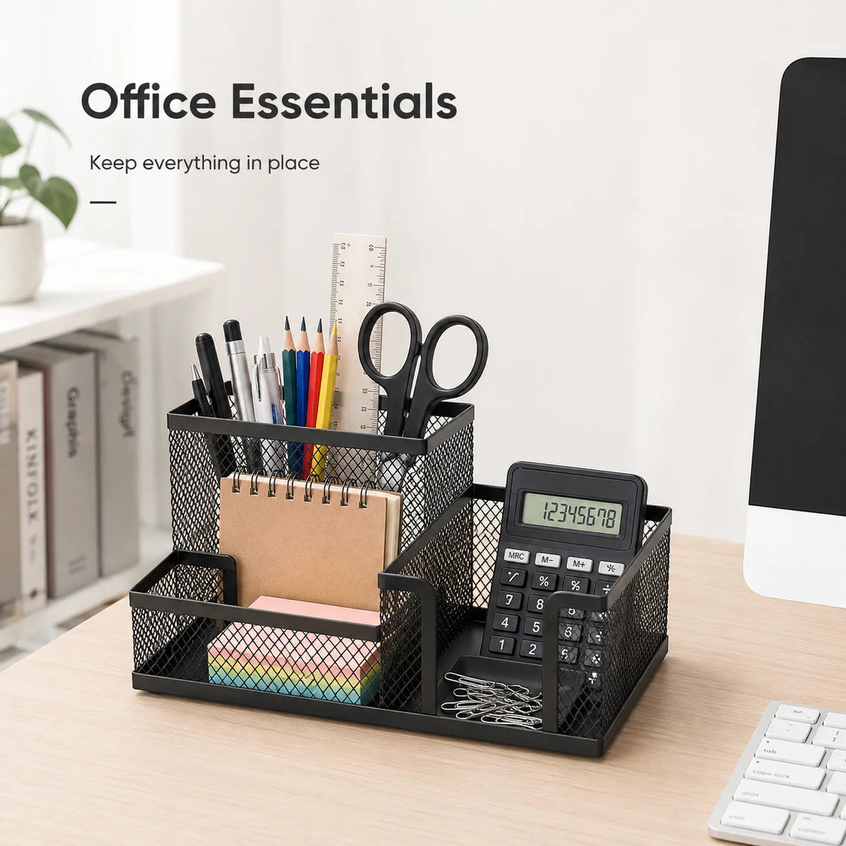 4-Tier Mesh Desk Organizer - Black Metal Desktop Caddy with Pencil Holder and Storage Baskets for Office and School, Everstock