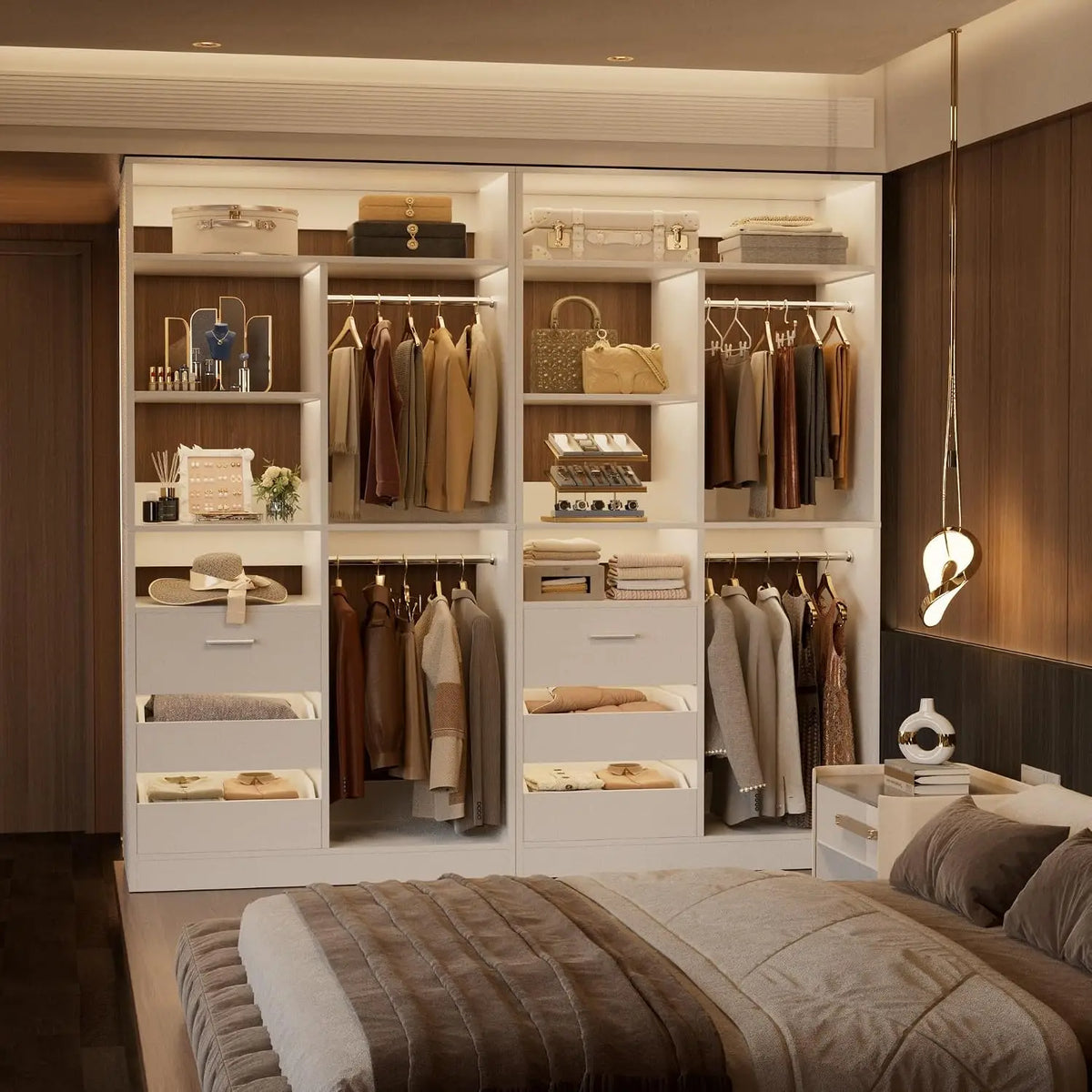Freestanding Wardrobe Cabinet - 36-Inch Modular Closet Organizer with 3 Drawers, 6 Shelves and Display Niches, Everstock