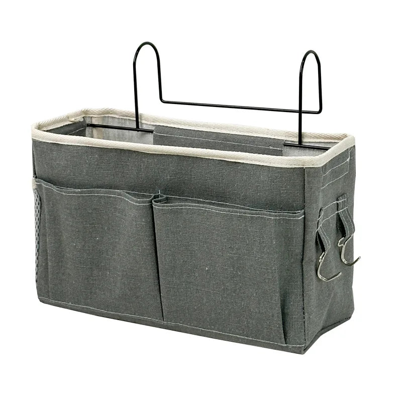 Bedside Storage Caddy - Canvas Hanging Basket with Iron Frame and 3 Pockets for Dorm Bunk Beds, Everstock