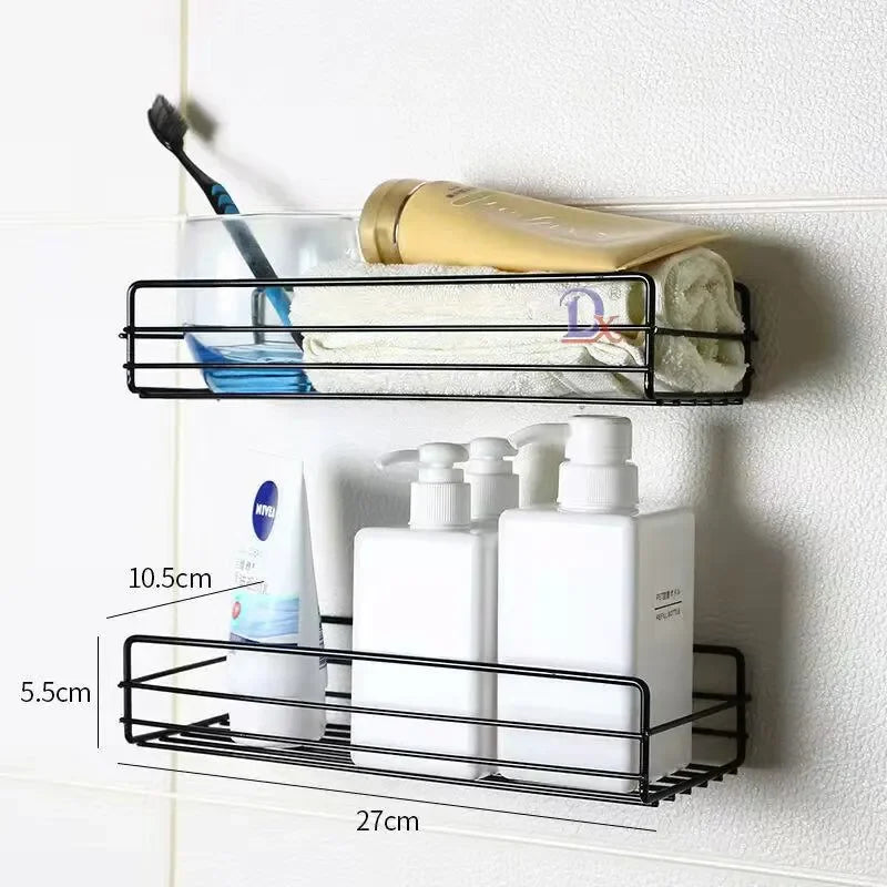 Black Iron Corner Shower Caddy - Punch-Free Wall-Mounted Storage Rack, Everstock