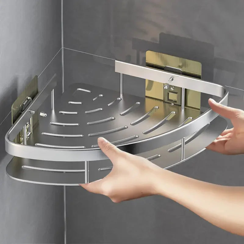 Aluminum Alloy Shower Shelf - No-Drill Shampoo Rack Organizer for Bathroom & Kitchen, Everstock