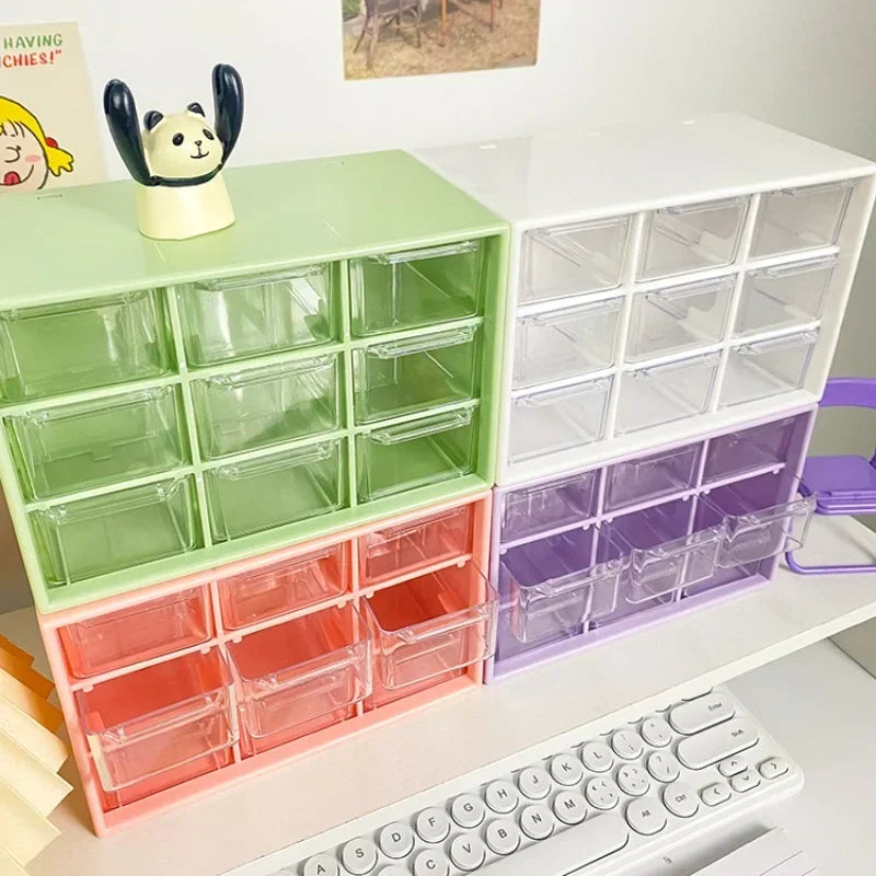 9-Grid Desktop Storage Box - Transparent PP Plastic Drawer Organizer for Student Desk Sundries, Wall-Mounted, Everstock