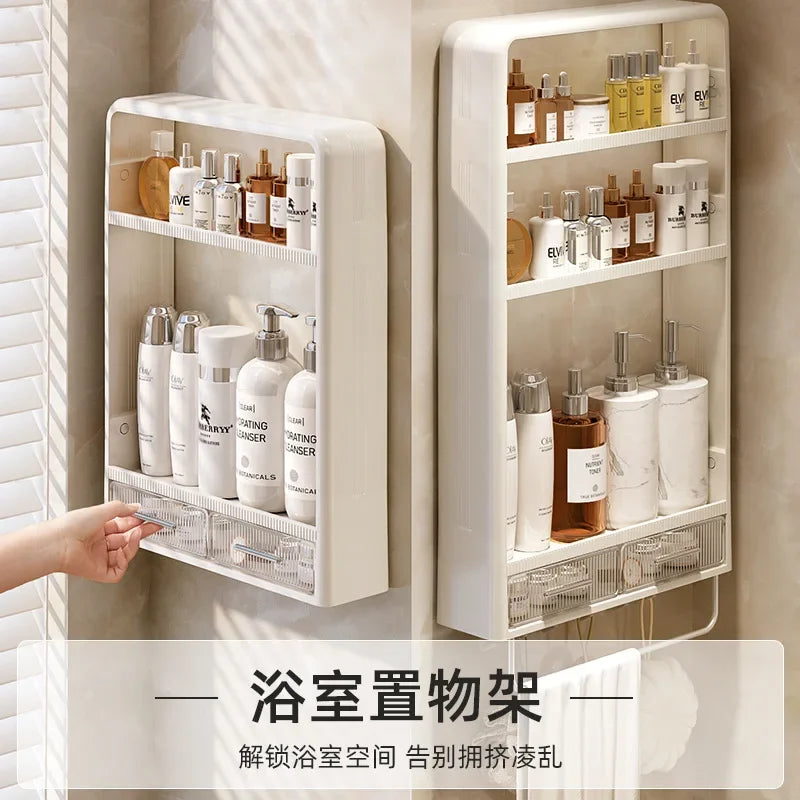 Non-Perforated Wall Mounted Rack - Skincare Product Storage Organizer for Washbasin Table, Everstock