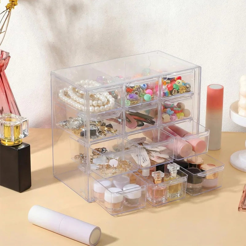 Desktop Storage Organizer with 12 Removable Drawers - Clear Plastic Dust-Proof Case for Jewelry & Stationery, Everstock