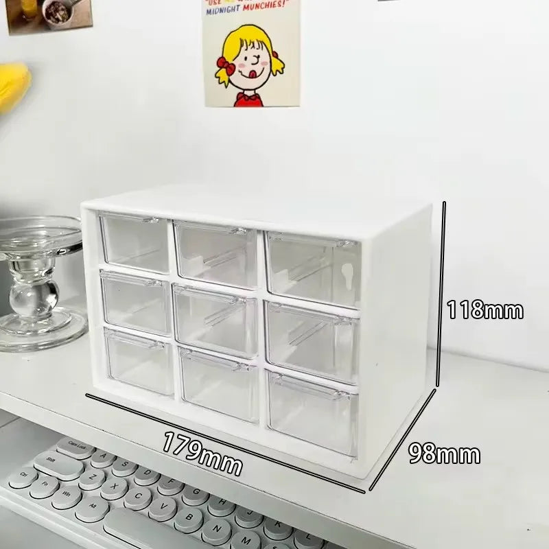 9-Grid Desk Organizer - Clear PP Plastic Storage Box with Mini Drawers for a Student Desk or Wall, Everstock