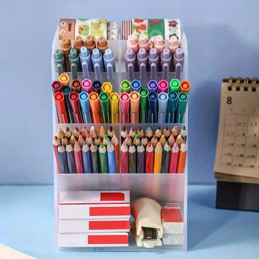 Pen Holder Desk Organizer - Plastic Pencil Tray with Multiple Sections for Stationery and Study Desks, Everstock