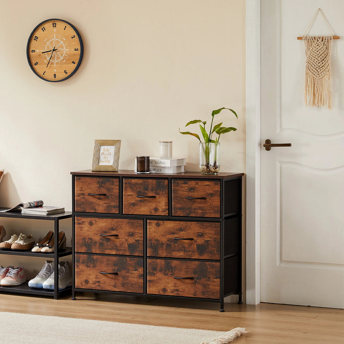 7-Drawer Fabric Dresser - Wood Top Chest of Drawers with Metal Frame for Living Room, Bedroom & Entryway Storage, Everstock