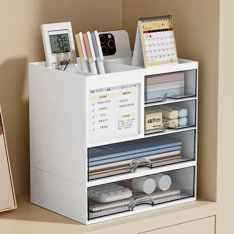 Desk Organizer with 4 Drawers - Plastic Stationery and Makeup Storage Box with 4 Open Compartments for a Desktop, Everstock