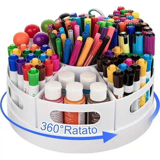 360 Degree Rotating Desk Organizer - 7 Removable Bins, Plastic Pen and Pencil Holder for Office and School, Everstock