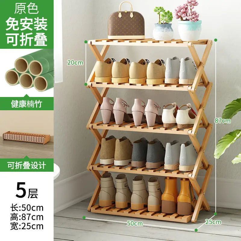 Folding Shoe Rack Stand - No-Assembly Multi-Layer Wooden Shoe Storage for Entryway and Front Door, Everstock