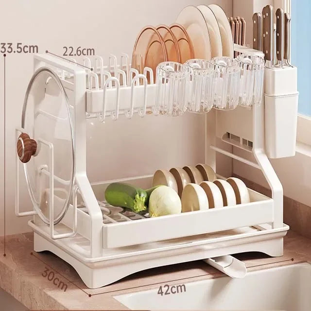 2-Tier Dish Drying Rack - Stainless Steel Drainer for Bowls, Plates, Cutlery & Pot Lids, Countertop, Everstock