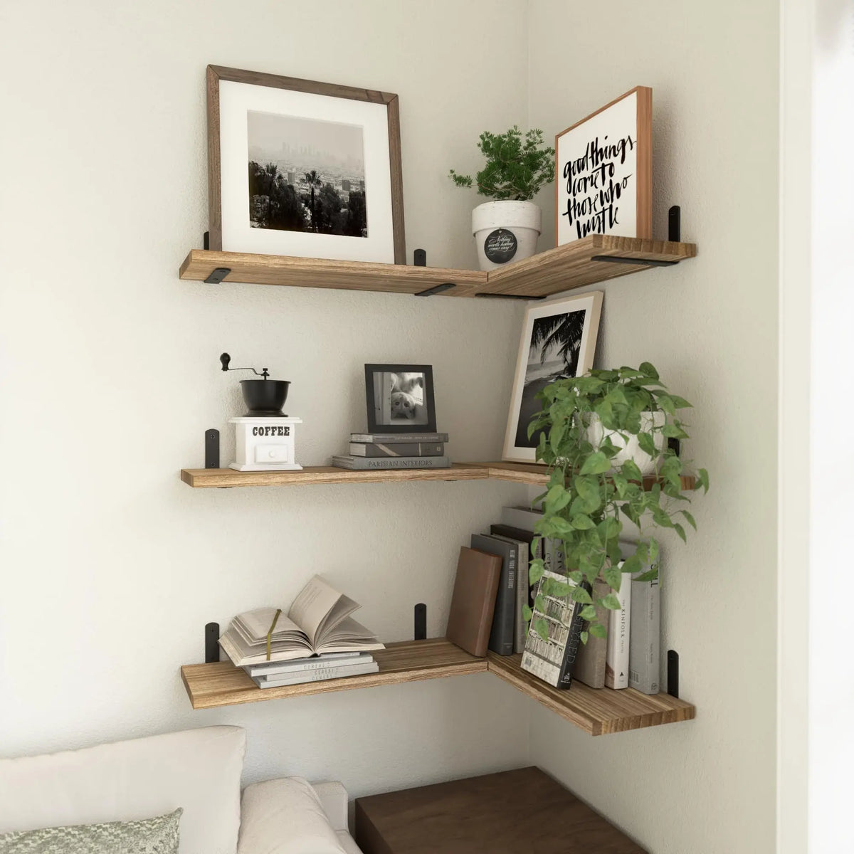Farmhouse Wood Floating Shelves Set of 2 - Wall-Mounted Bookshelf Ledges for Living Room and Bedroom, Everstock