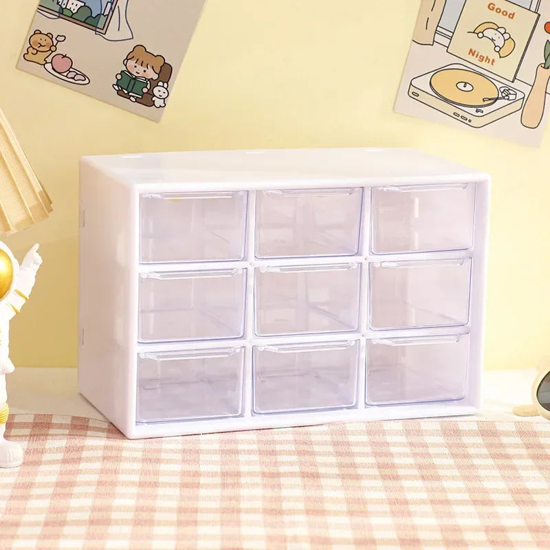 9-Grid Desktop Storage Box - Transparent PP Plastic Drawer Organizer for Student Desk Sundries, Wall-Mounted, Everstock