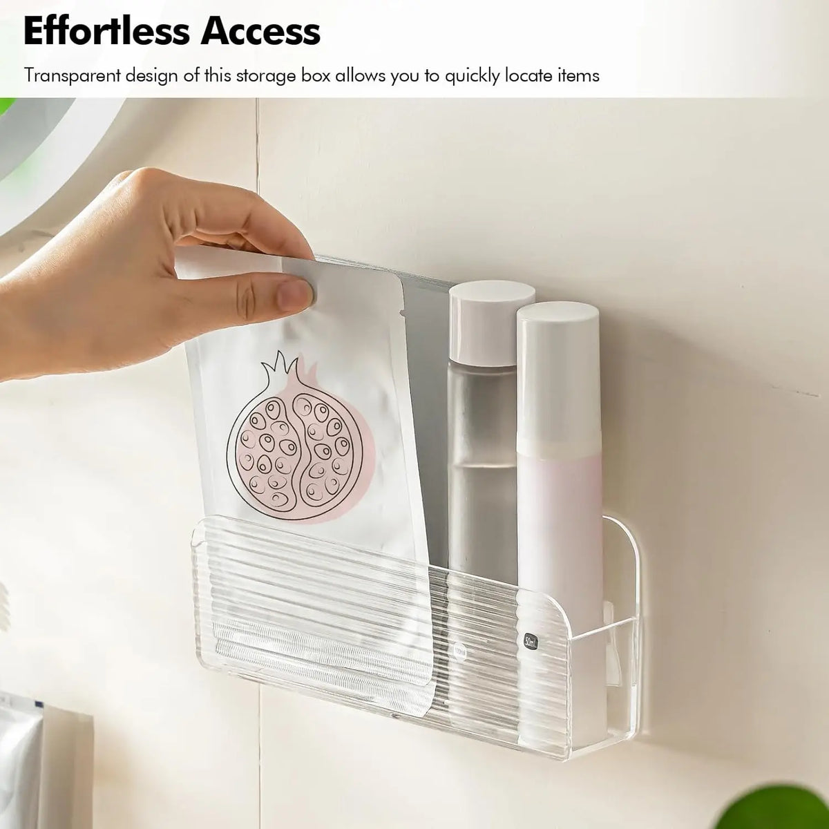Adhesive Cabinet Door Organizer - Clear Slim Wall Mounted Storage Tray for Bathroom & Medicine Cabinets, Everstock