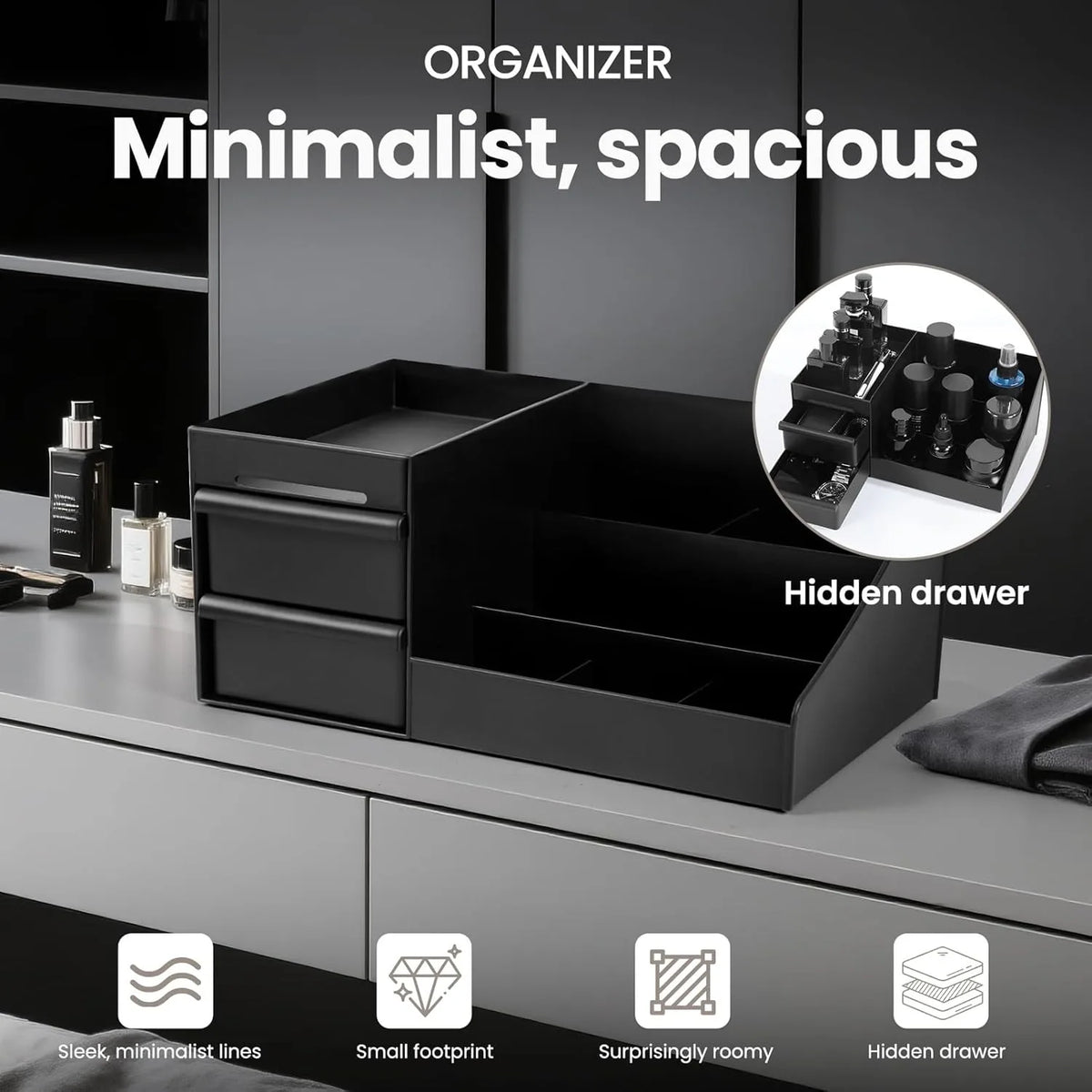 Countertop Organizer with Drawers - Cosmetic Storage Box for Skincare & Toiletries, Everstock