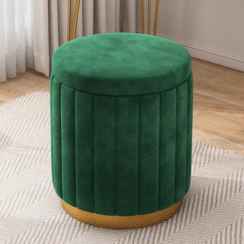 Round Storage Ottoman Stool - Cushioned Metal-Framed Vanity Seat with Hidden Storage for Bedroom Dressing Table, Everstock