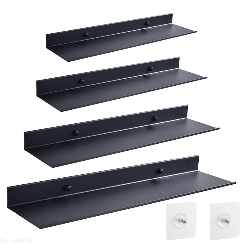 Matte Black Floating Wall Shelf - No-Drill Metal Shower Storage Organizer, Everstock