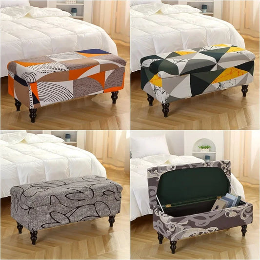 Stretch Storage Ottoman Cover Foldable Bed Footstool Covers Rectangular Bench Stool Furniture Protector Sofa Footrest Slipcovers