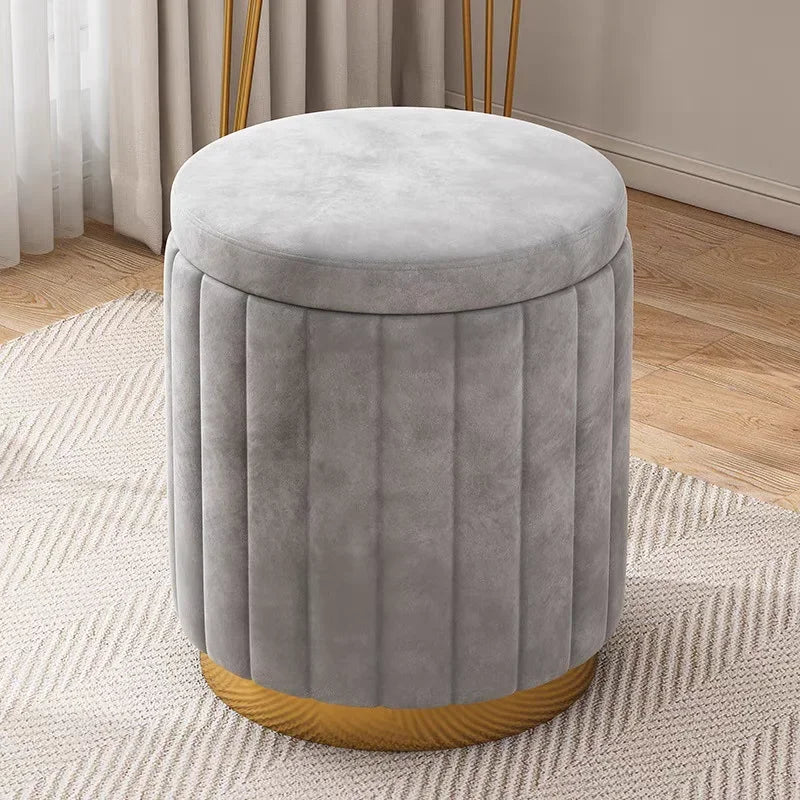 Round Storage Ottoman Stool - Cushioned Metal-Framed Vanity Seat with Hidden Storage for Bedroom Dressing Table, Everstock