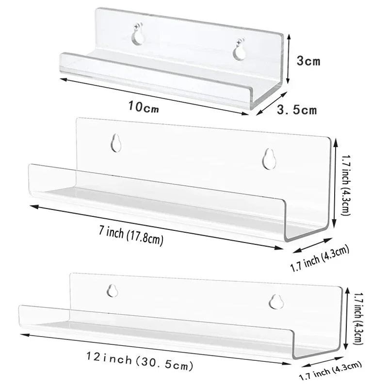 Vinyl Record Wall Shelf - Clear Acrylic Display Ledge in 4, 7 and 12 Inch for LPs, CDs and Albums, Everstock