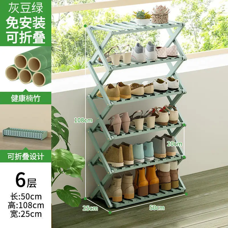 Folding Shoe Rack Stand - No-Assembly Multi-Layer Wooden Shoe Storage for Entryway and Front Door, Everstock