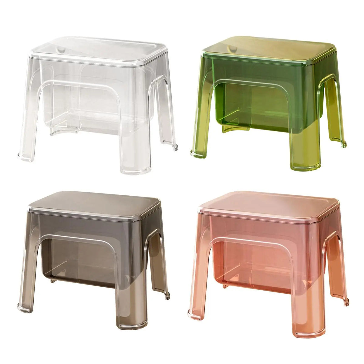 Step Stool Storage Ottoman - Clear PETG Footstool with Under-Seat Storage, 31 x 24 x 24cm for Home and Laundry, Everstock
