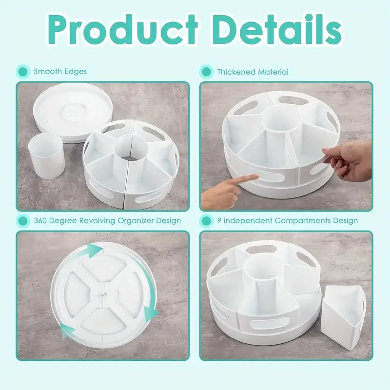 360 Degree Rotating Desk Organizer - 7 Removable Bins, Plastic Pen and Pencil Holder for Office and School, Everstock