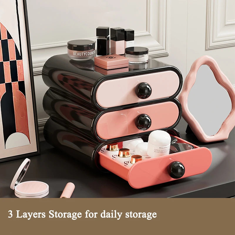 3-Layer Makeup Drawer Organizer - Plastic Cosmetics Storage Box for Vanity, Dressing Table & Stationery, Everstock