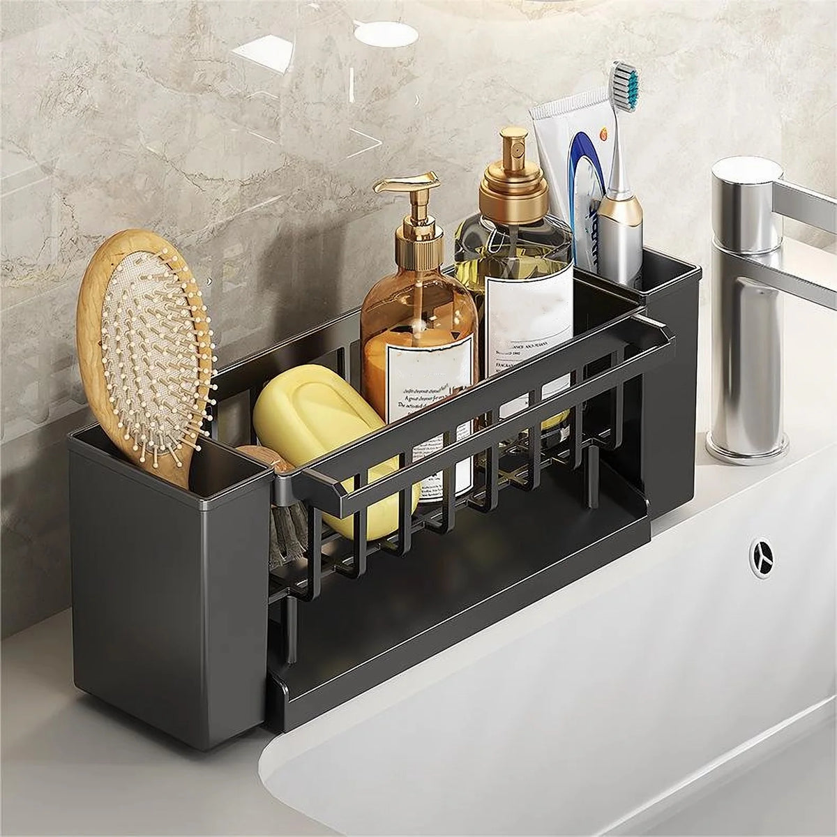Sink Caddy with Brush Holder - Sponge & Rag Drain Rack for Kitchen and Bathroom Faucets, Everstock