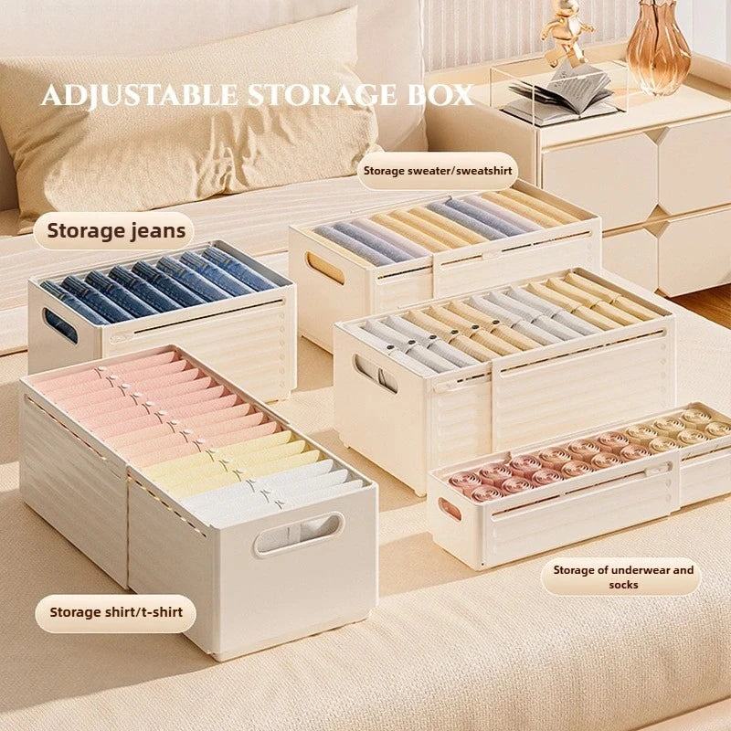 Adjustable Clothes Storage Box - Breathable Polyester Closet Organizer Bin with PP Frame for Wardrobe Shelves, Everstock