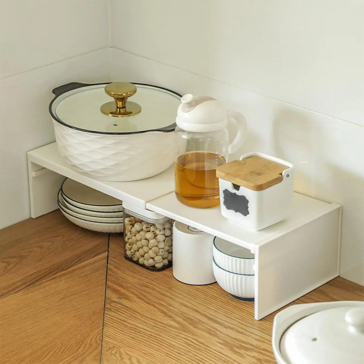 Expandable Cabinet Shelf Organizer - Stackable Riser Adjusting 30-53 cm for Kitchen Cabinets & Under-Sink, Everstock