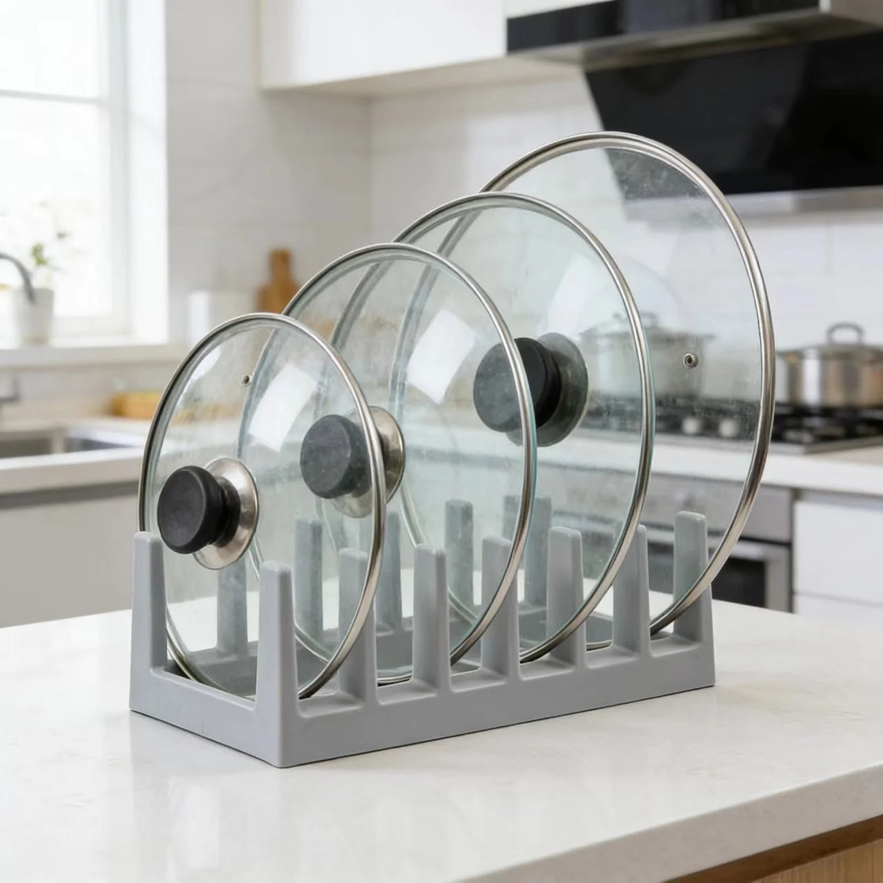Kitchen Cabinet Lid Organizer - 6-Divider Food Container Lid Holder for Pantry Storage, Everstock