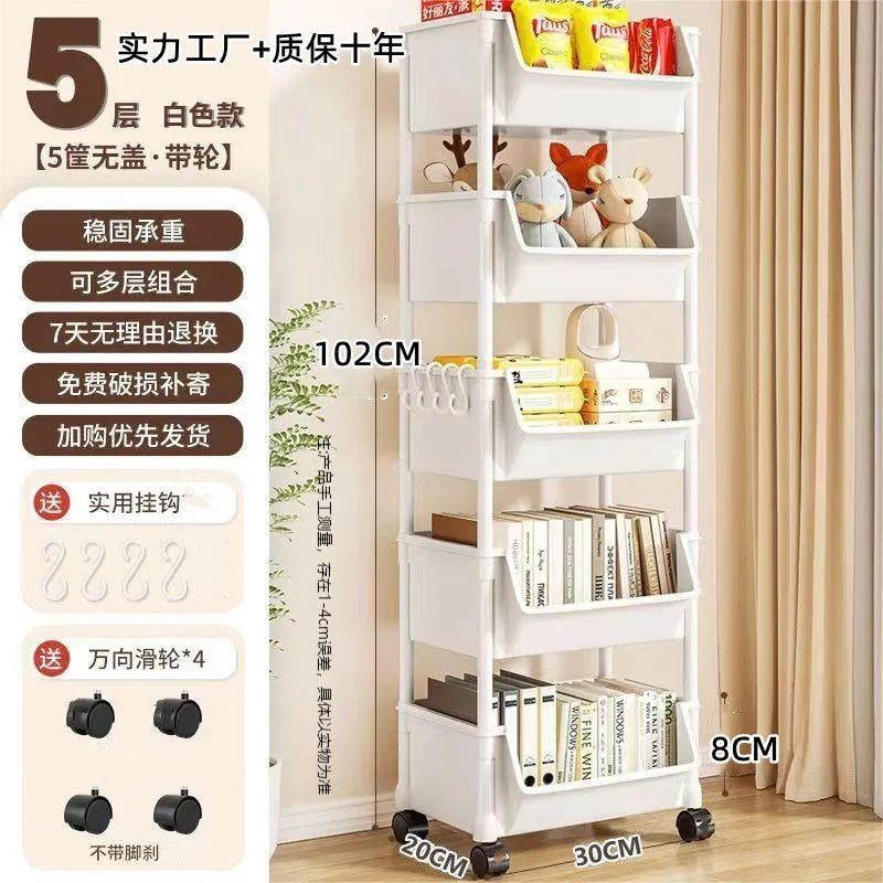 Slim Storage Cart - Multi-Tier Plastic Trolley Rack for Snacks, Books and Sundries in Living Rooms, Everstock