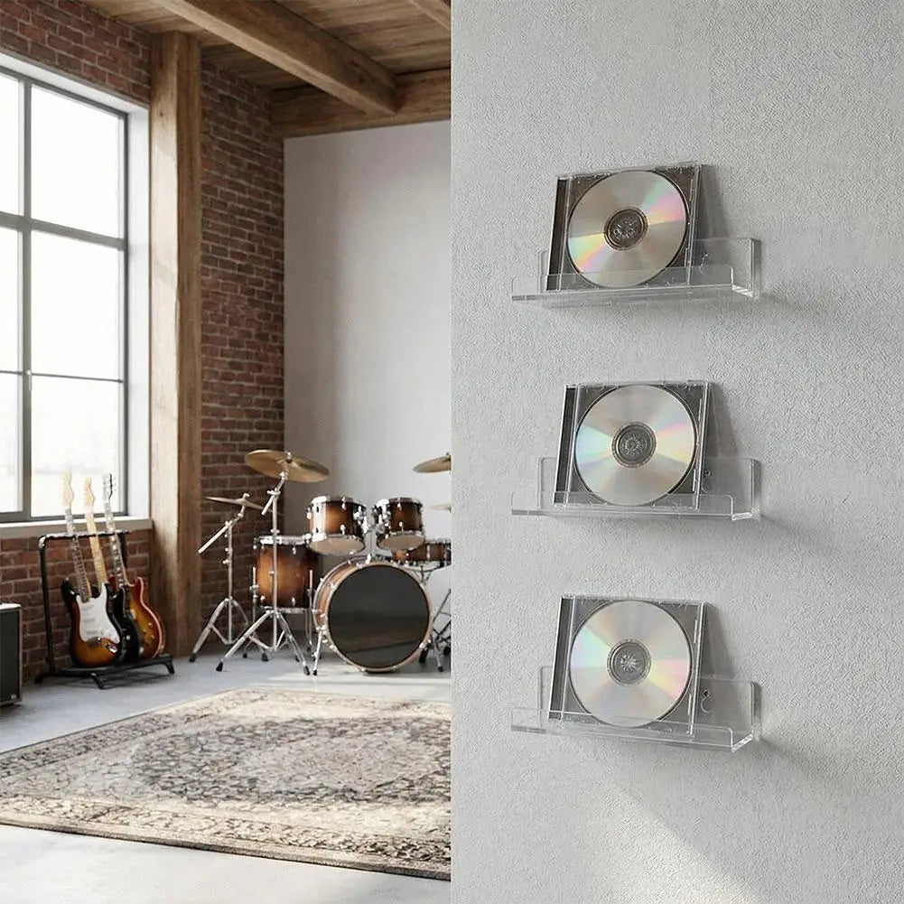Acrylic Record Display Stand - Clear 4 Inch Wall-Mounted Ledge for Small Albums, CDs and Art Cards, Everstock