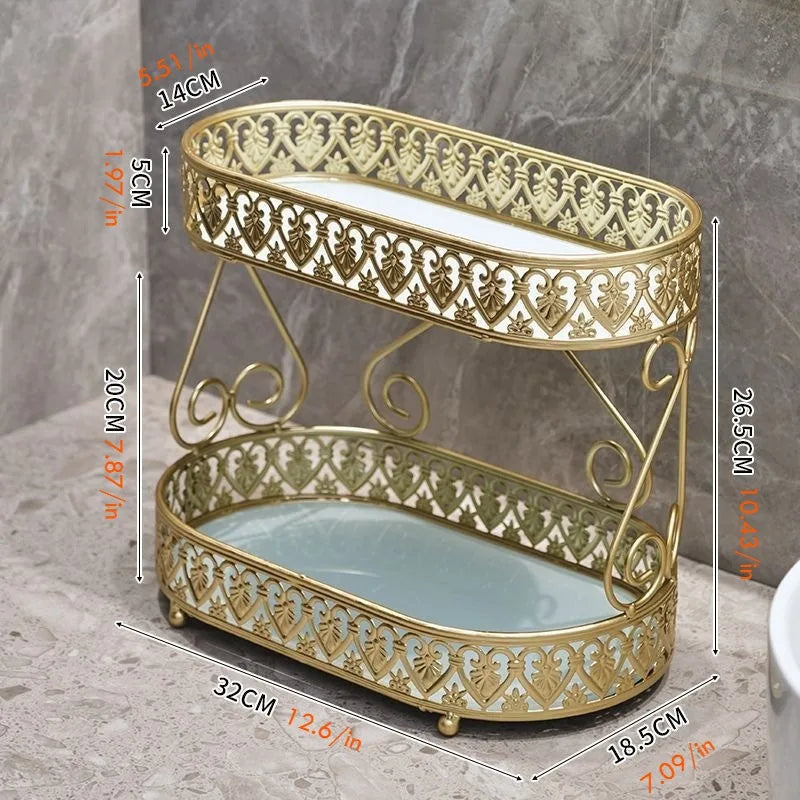 Countertop Storage Rack - Iron Organizer with Glass Accents for Toiletries & Cosmetics, Everstock