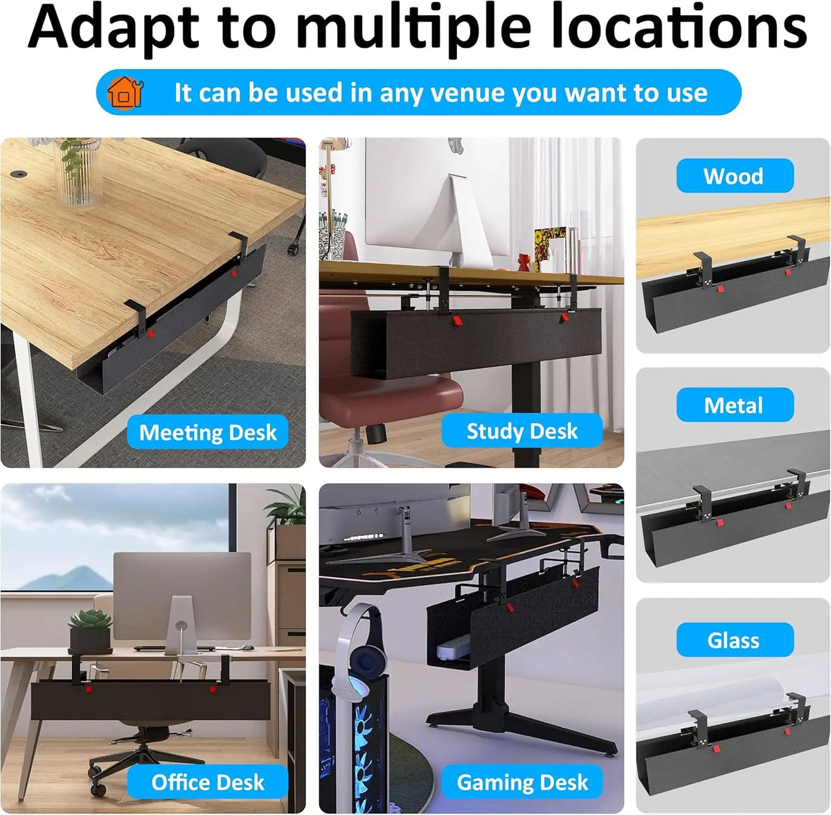 Under-Desk Cable Management Tray - Clamp or Screw Mount Cord Tray for Desks and Standing Desks, Everstock