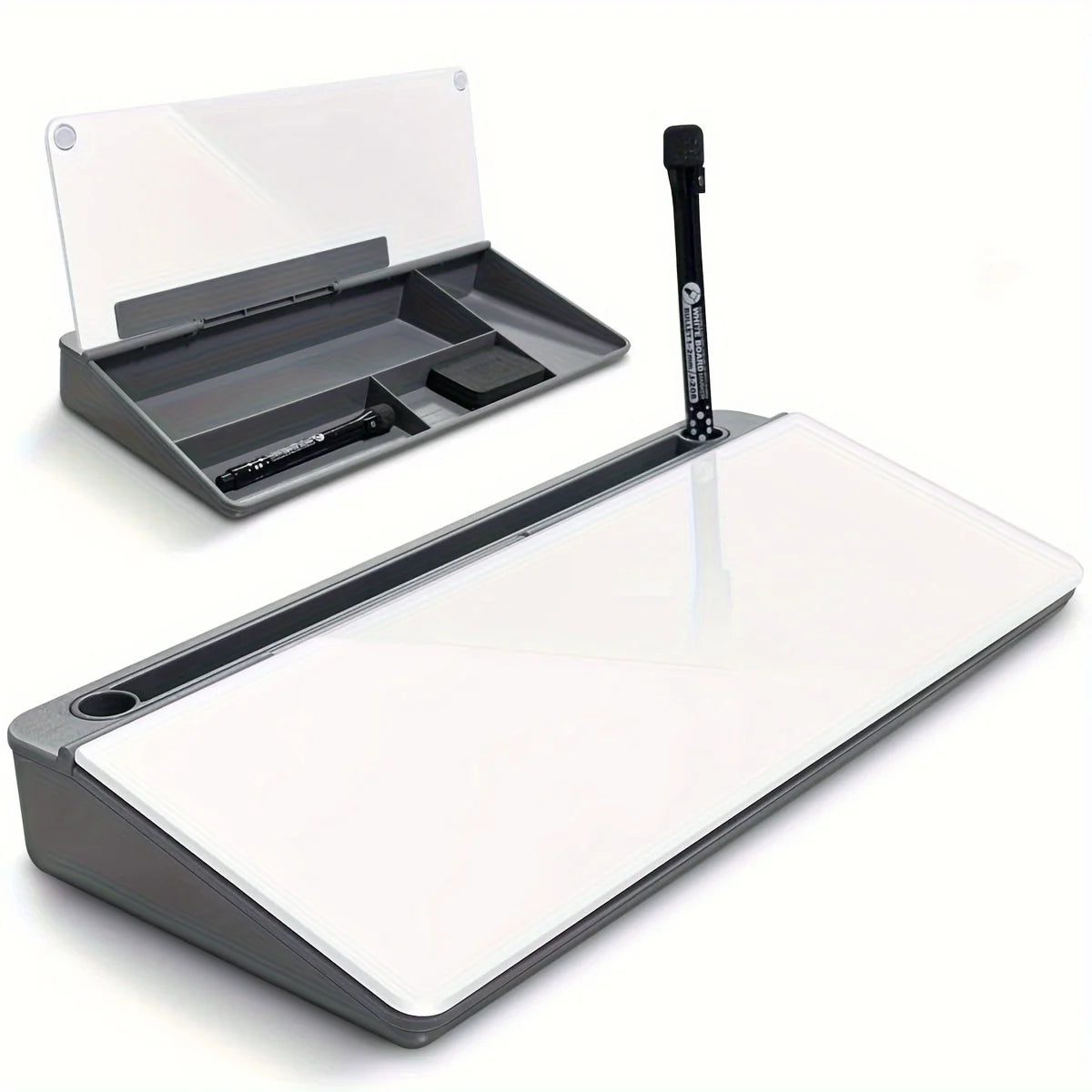 Glass Desk Whiteboard with Storage - Tempered Glass Desktop Organizer and Keyboard Shelf for Home Office, Everstock