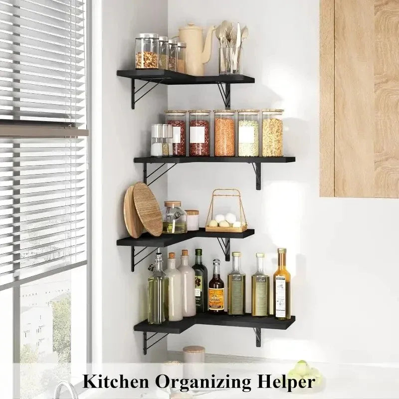 Wood Corner Shelf - Wall-Mounted Space-Saving Floating Display Shelf for Living Room & Bedroom, Everstock