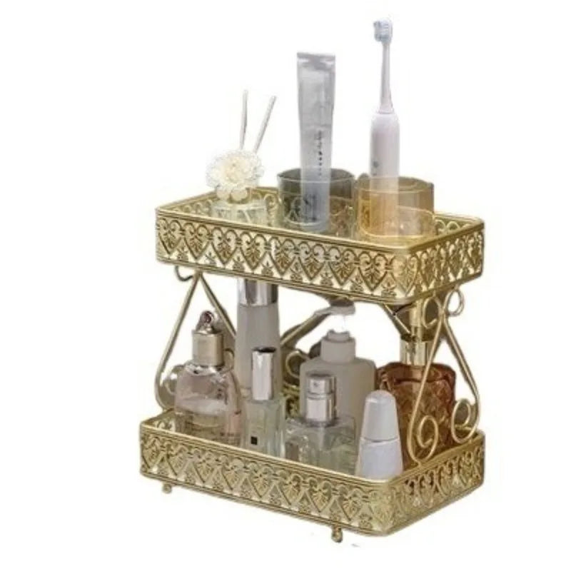 Countertop Storage Rack - Iron Organizer with Glass Accents for Toiletries & Cosmetics, Everstock