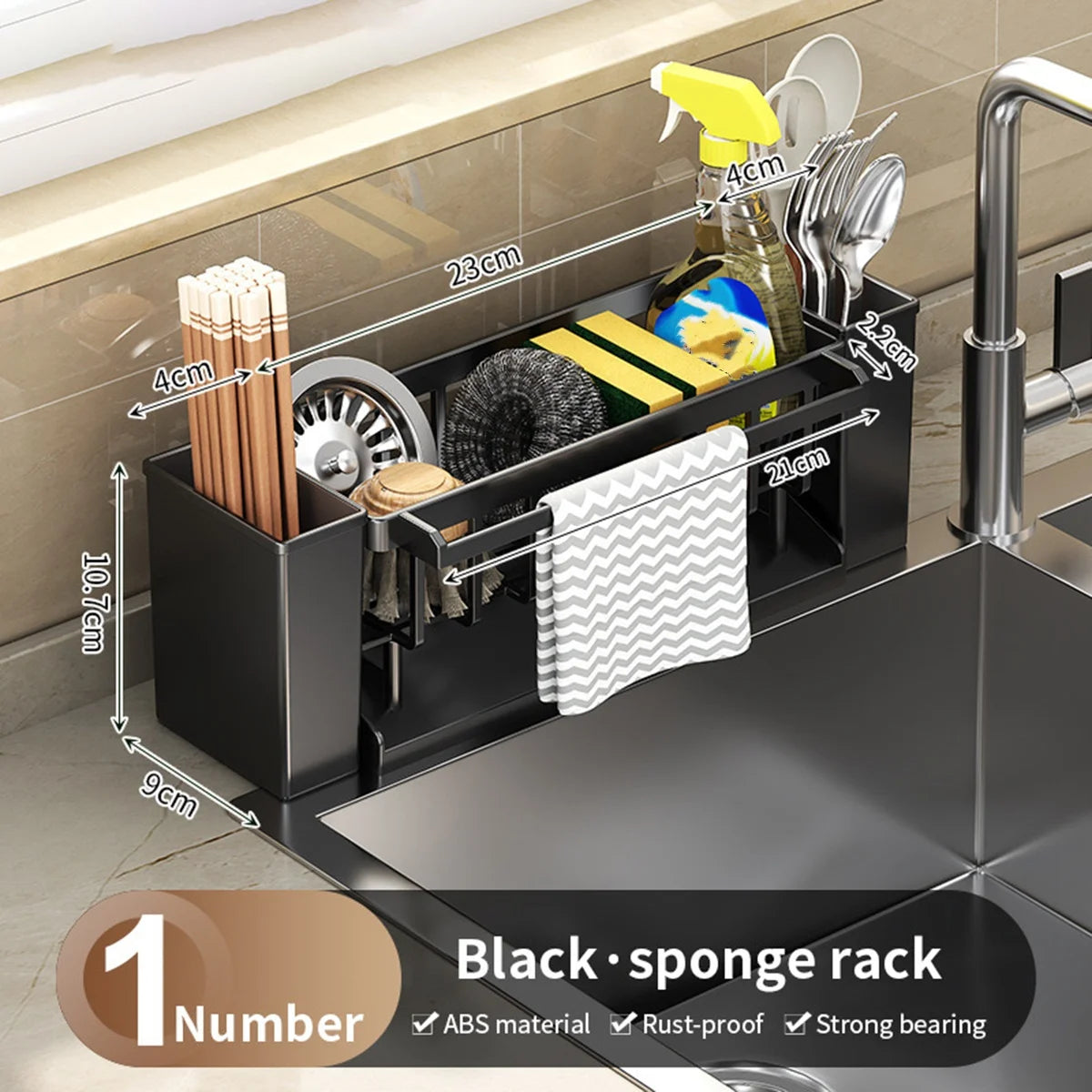 Sink Caddy with Brush Holder - Sponge & Rag Drain Rack for Kitchen and Bathroom Faucets, Everstock