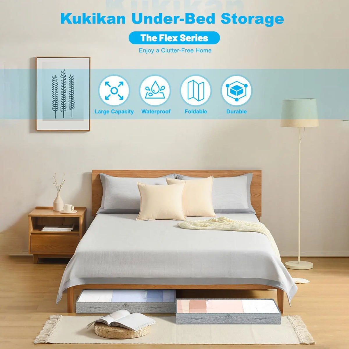 Under-Bed Storage Bag with Compartments - 39 inch Non-Woven Bin for Quilts, Comforters and Sweaters, Everstock
