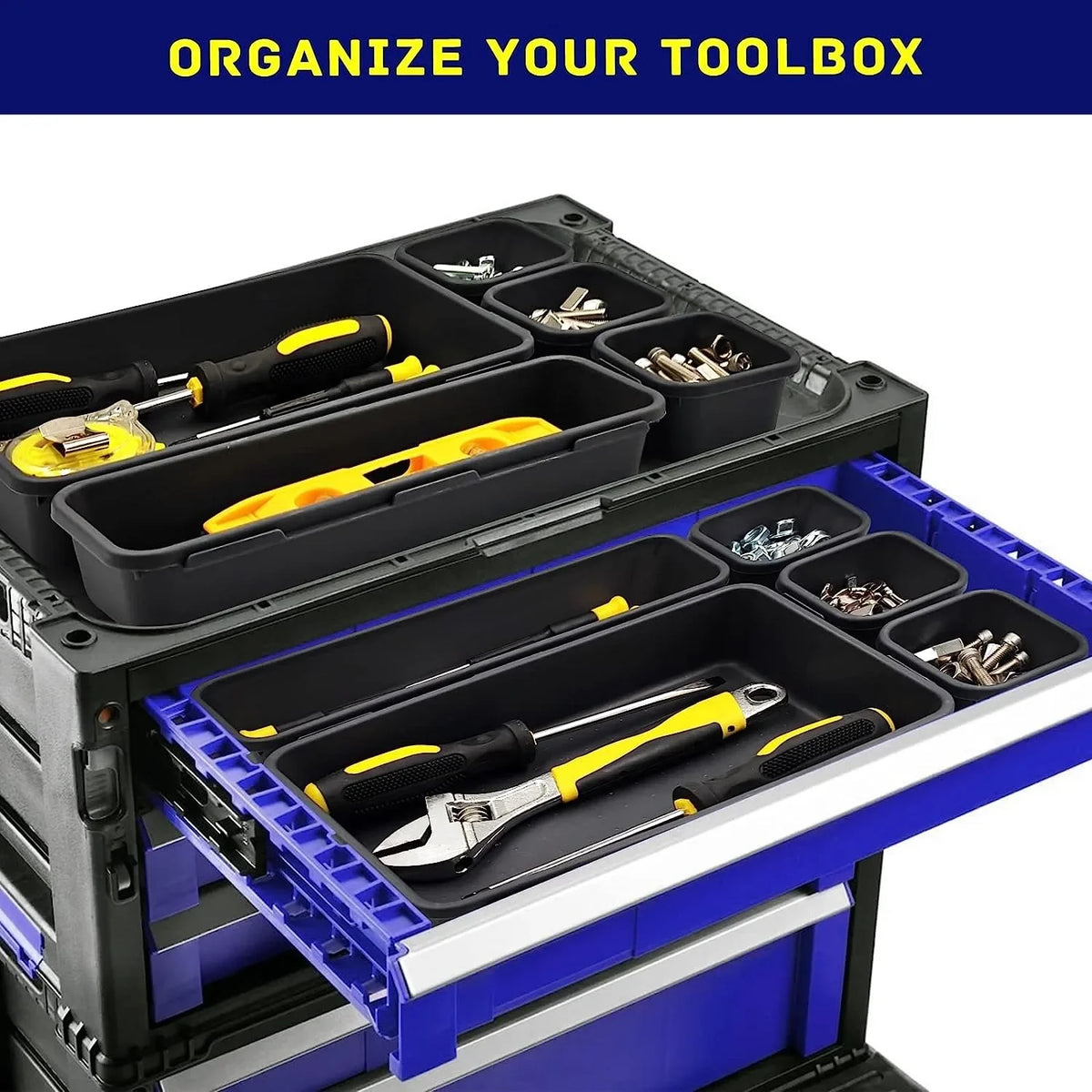 Drawer Organizer Tray Set - Interlocking PP Tool Bins in 3 Sizes for Workbench, Toolbox & Desk, Everstock