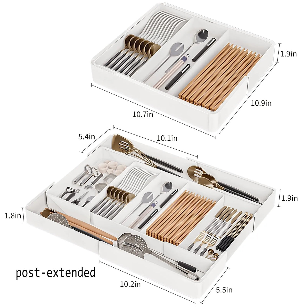 Expandable Cutlery Tray - Adjustable Kitchen Drawer Organizer for Spoons, Forks & Knives, 10.5-20.9 in, Everstock